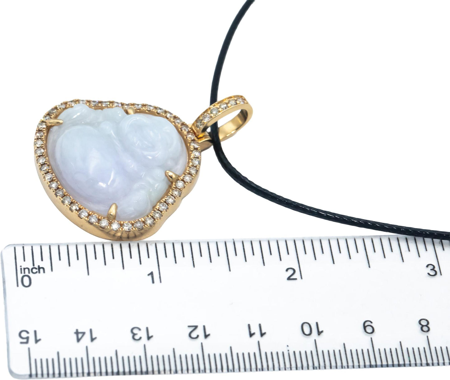 10k Yellow Gold Diamond & Carved Lavender Jadite Buddha Pendant Necklace 1.0CT