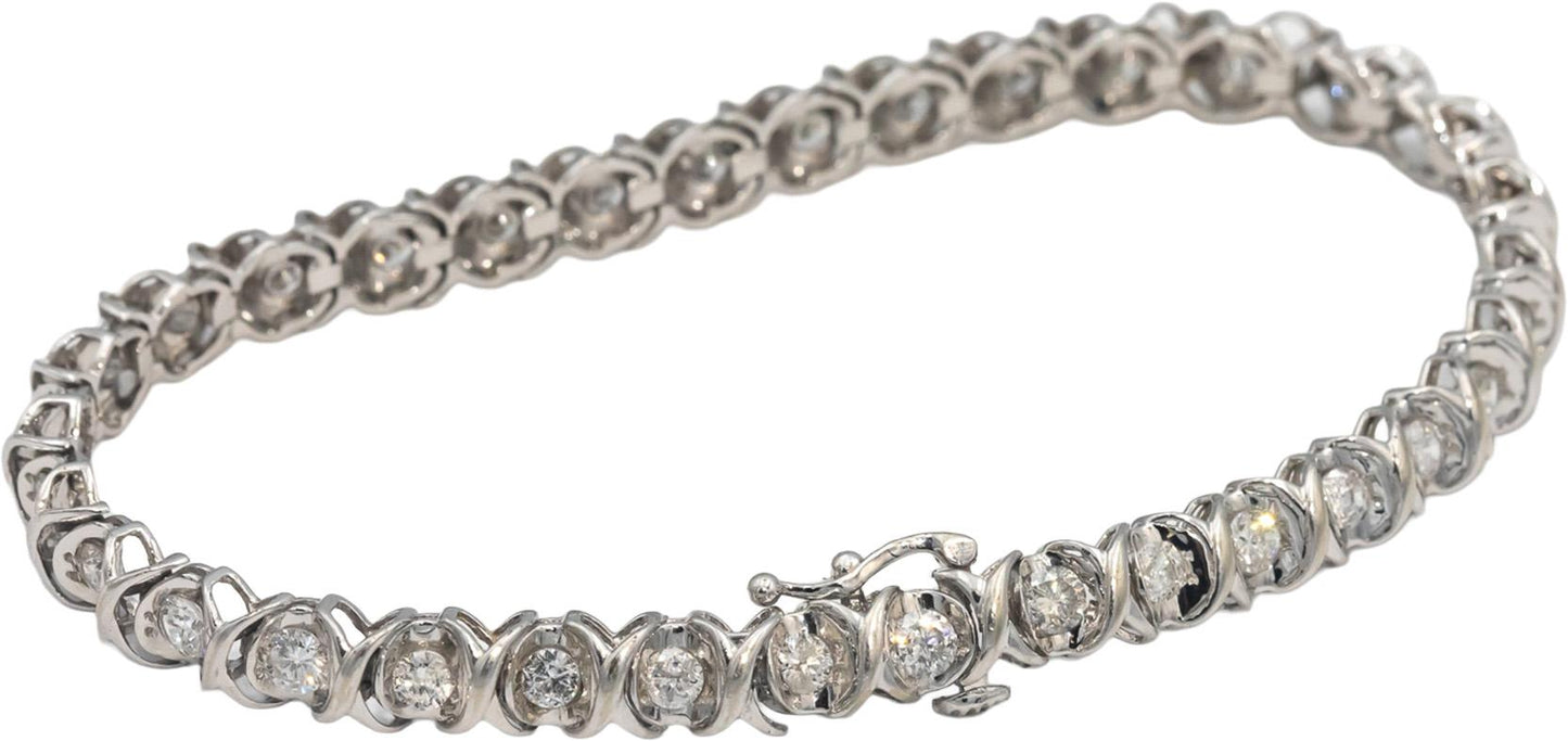10k White Gold Round Diamond X-Link Tennis Bracelet 3.0CT