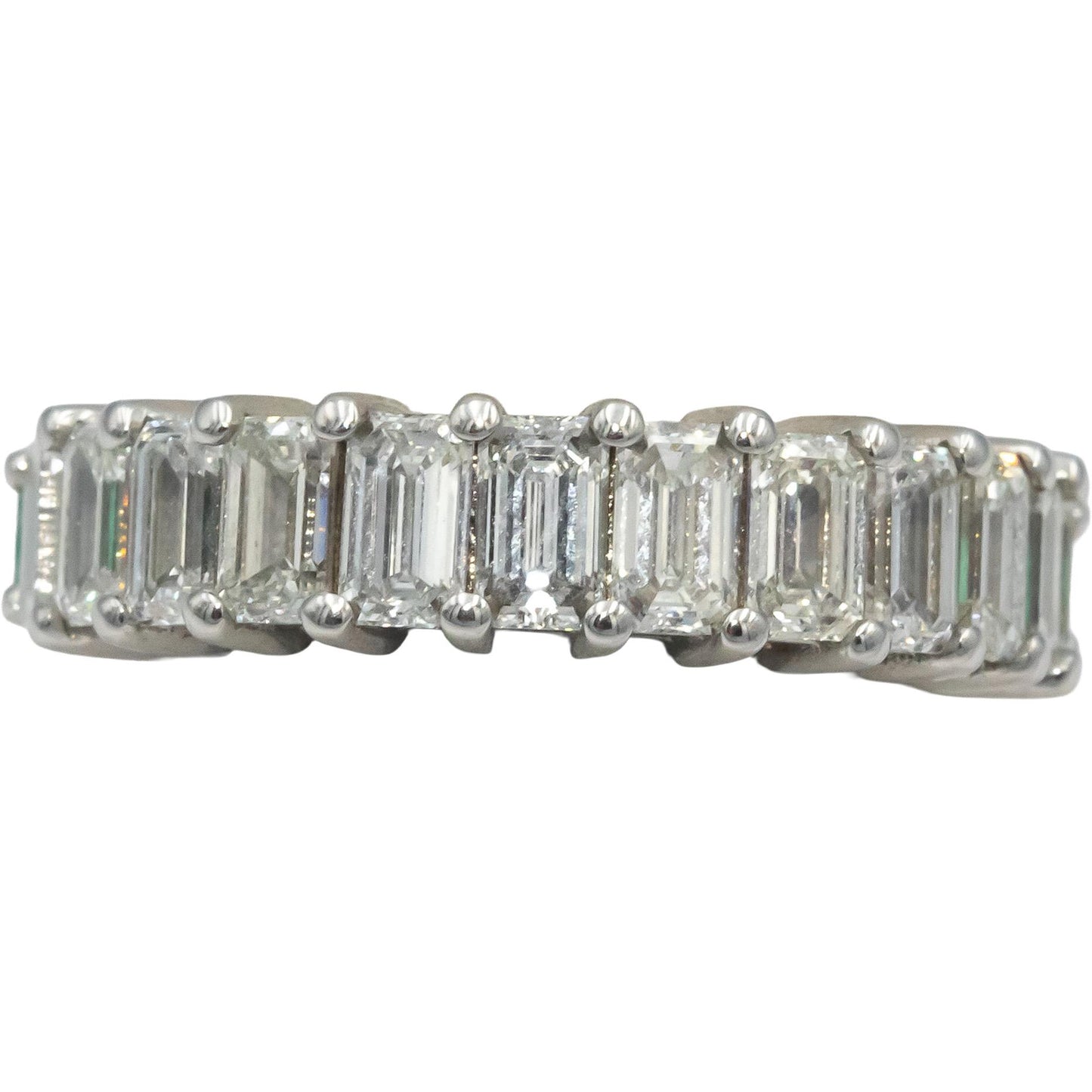 18k White Gold VS Diamond and Emerald Eternity Band Ring 6.10CT Size 7