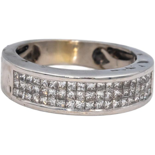 14k White Gold Princess Cut Diamond Three Row Band Ring 1.0CT Size 5.75
