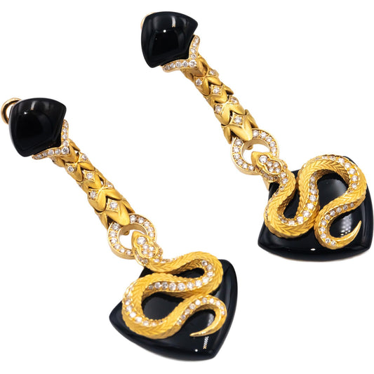 CARRERA Y CARRERA 18k Gold Diamond Onyx Sapphire Abanico Earrings 30.23CT $22900