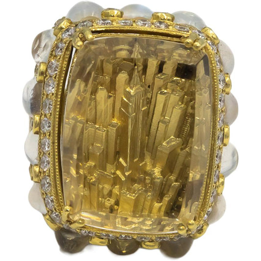 STAMBOLIAN 18k Gold Diamond Quartz Moonstone Jumbo Cocktail Ring 9.87CT Size 9
