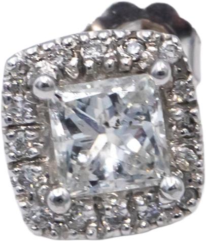 14k White Gold Princess & Round Diamond Stud Earrings 1.74CT w/ 1.54CT Centers