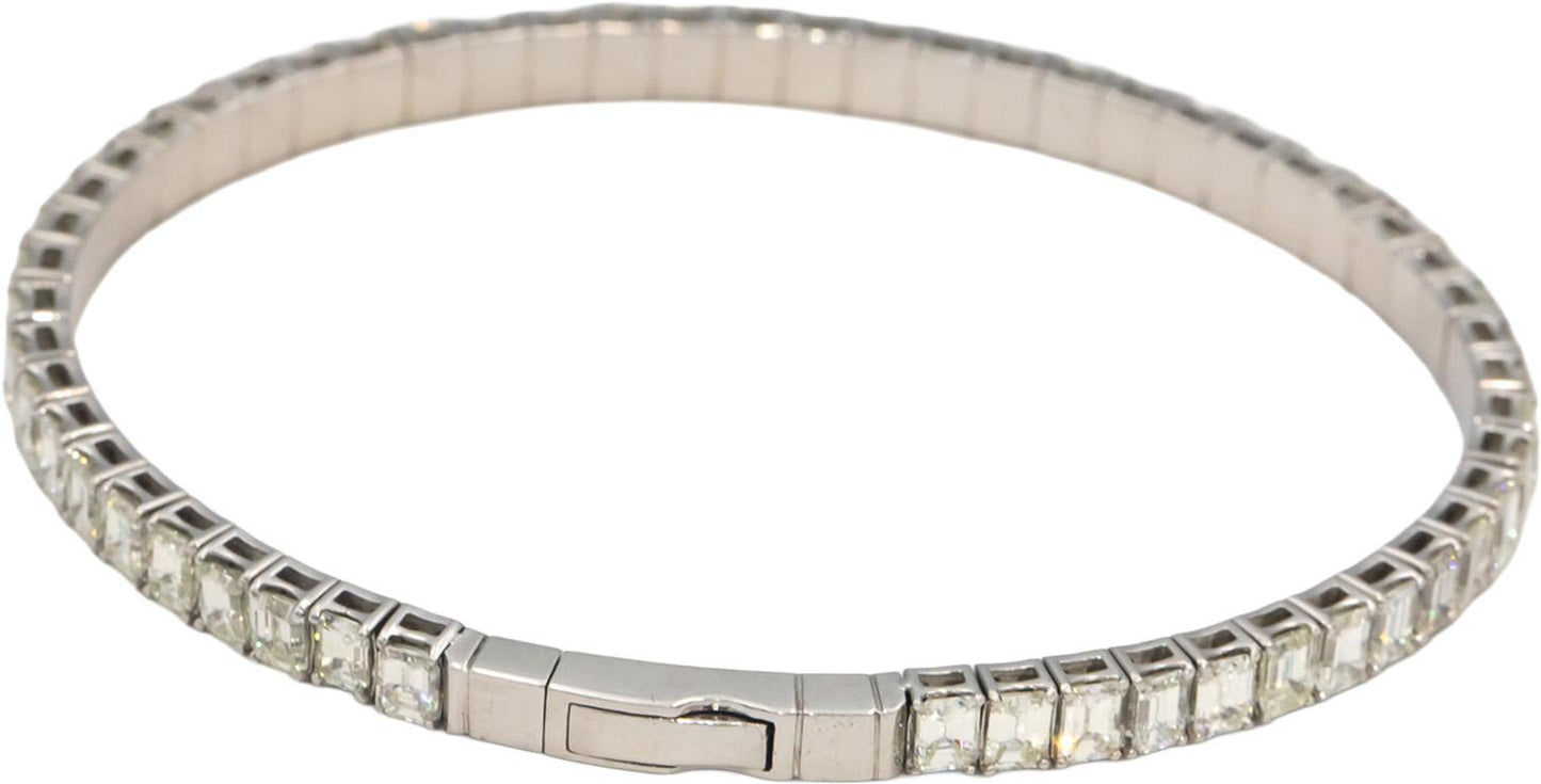 18k White Gold VS Emerald Cut Diamond Flexible Bangle Bracelet 10.19CT