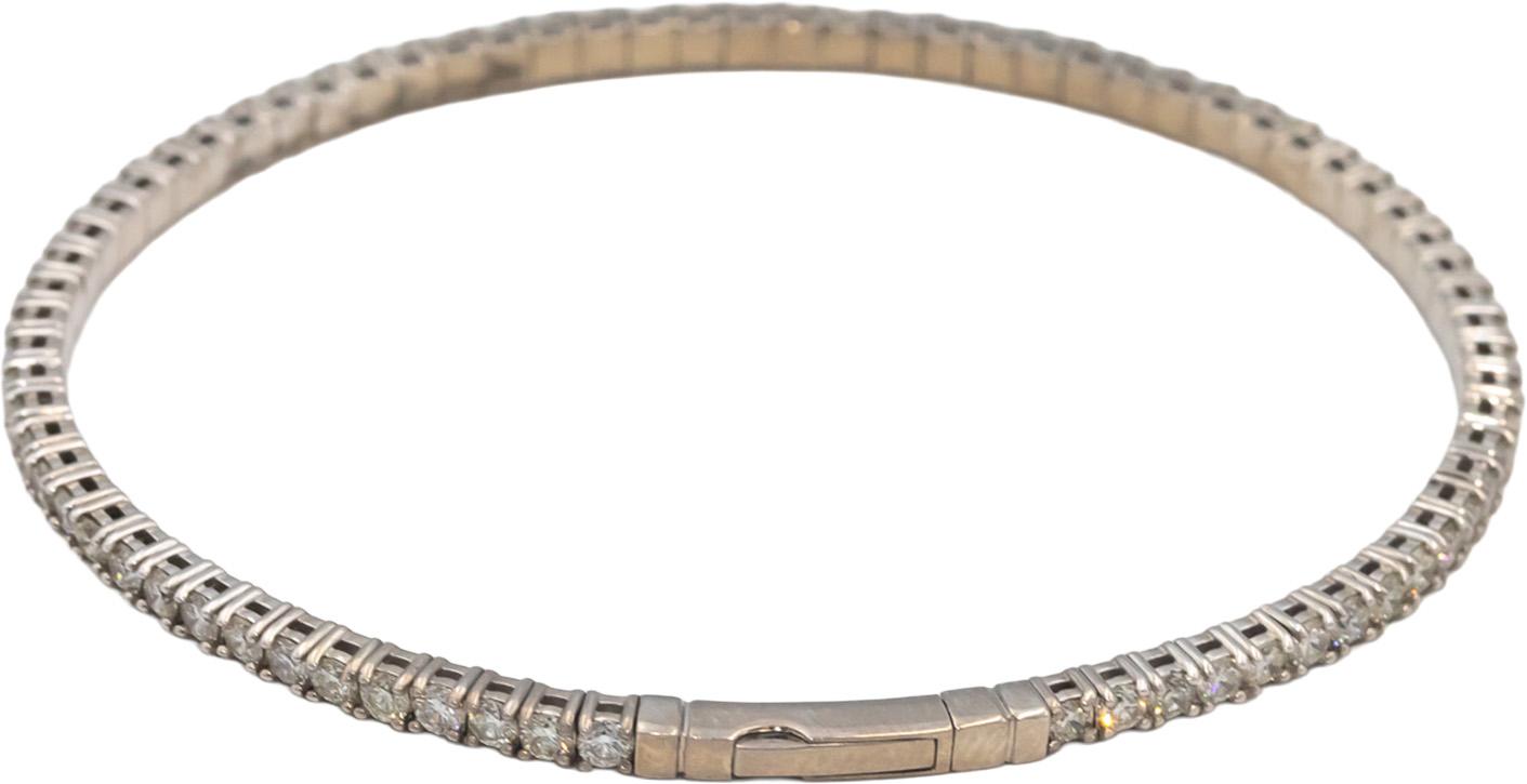 18k White Gold VS Round Diamond Semi-Flexible Bangle Bracelet 2.51CT