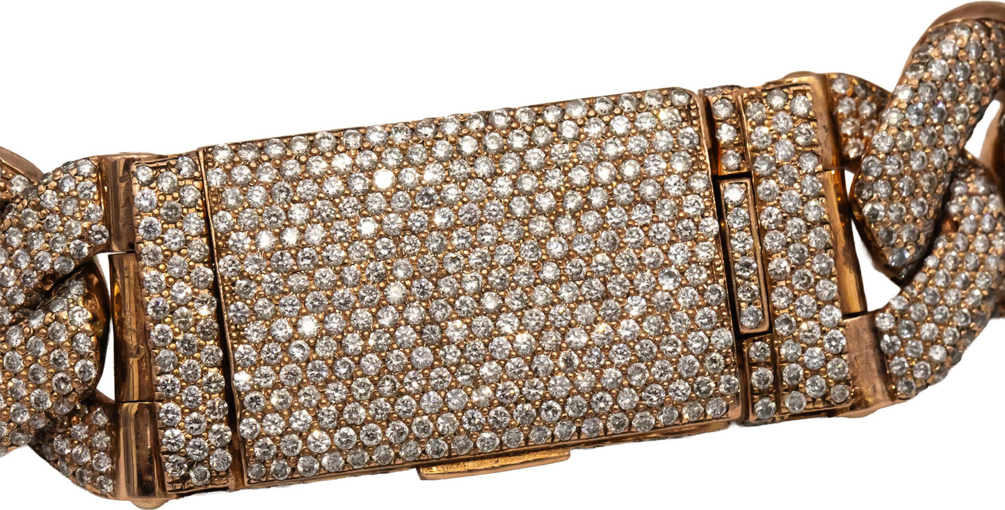 10k Rose & White Gold Iced Out Round Diamond Cuban Link Bracelet 19.0CT
