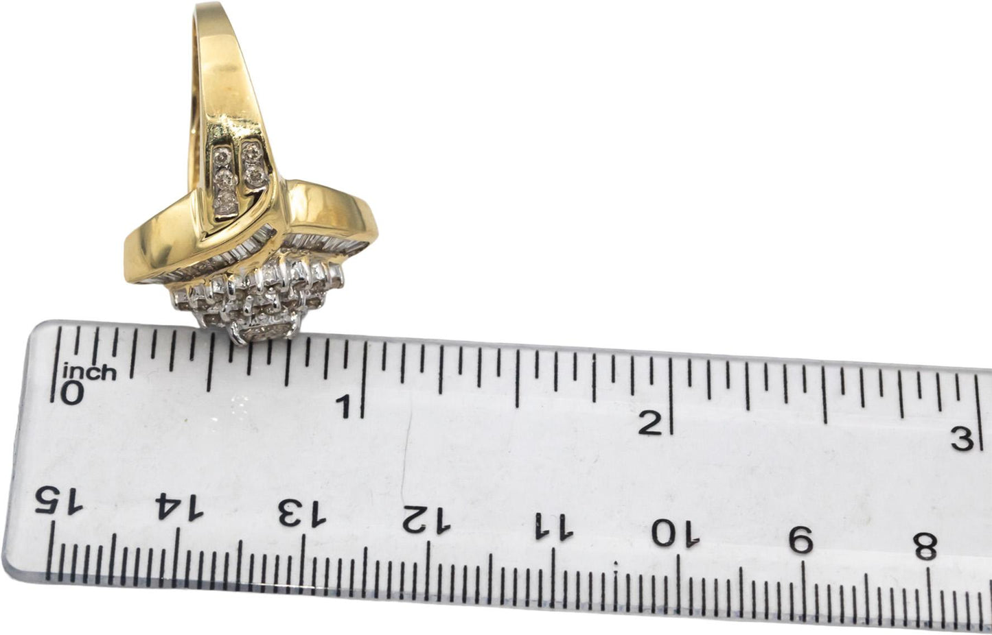 14k Yellow Gold Round and Baguette Diamond Cluster Cocktail Ring 1.0CT Size 7