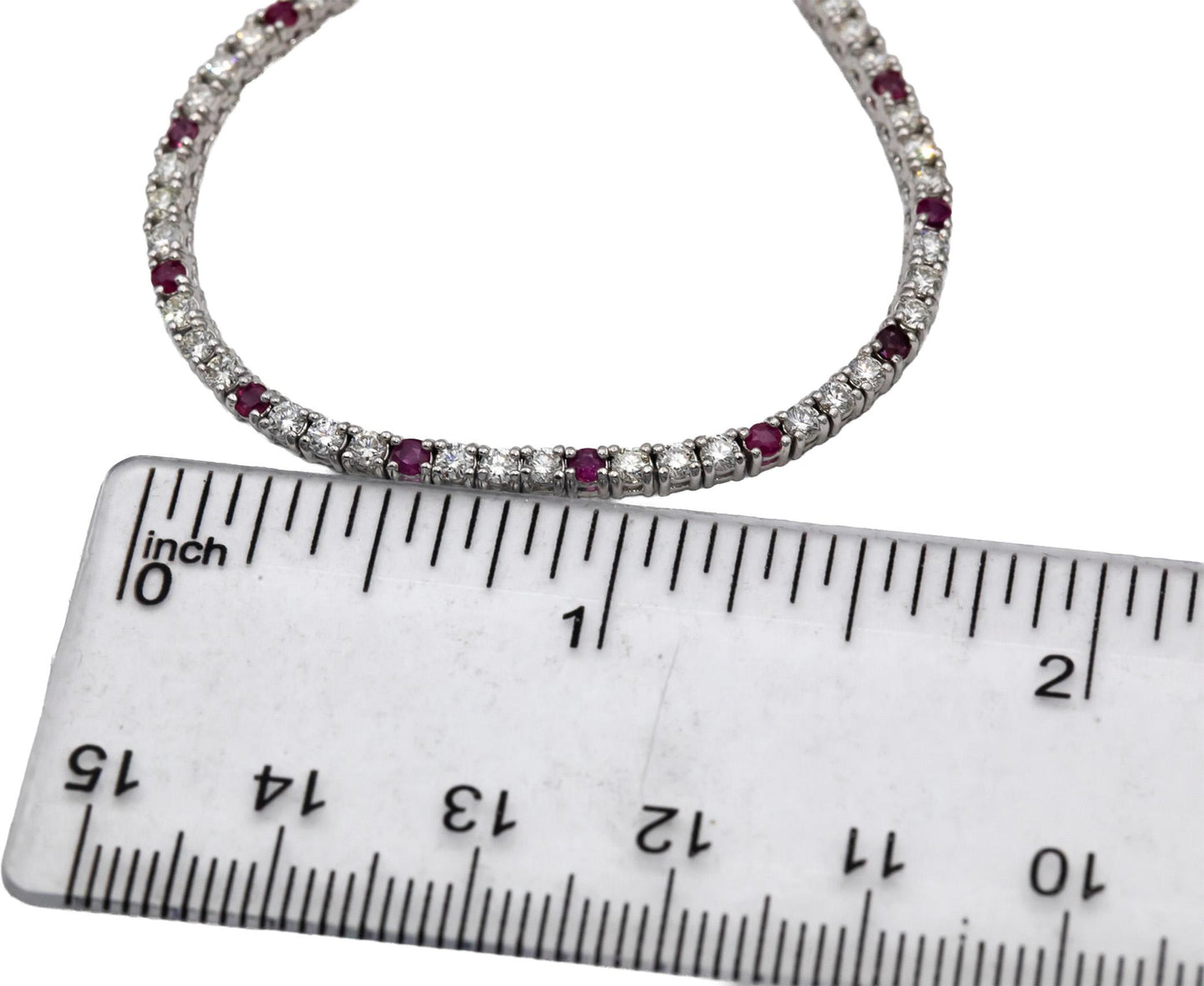 14k White Gold VS Round Diamond and Ruby Tennis Necklace 7.33CTW
