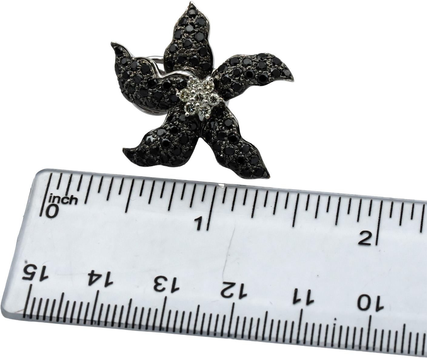 18k White Gold Round White and Black Diamond Flower Earrings 3.0CT