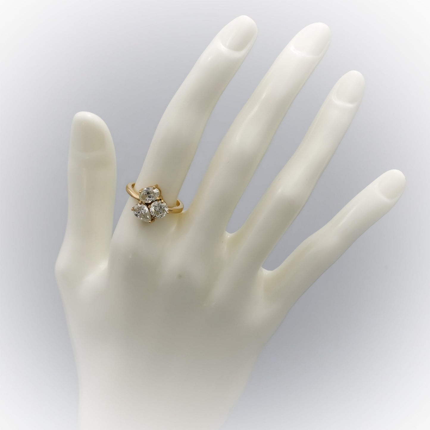 14k Yellow Gold Round Oval Pear Cut Diamond Three Stone Ring 2.38CT Size 6.25