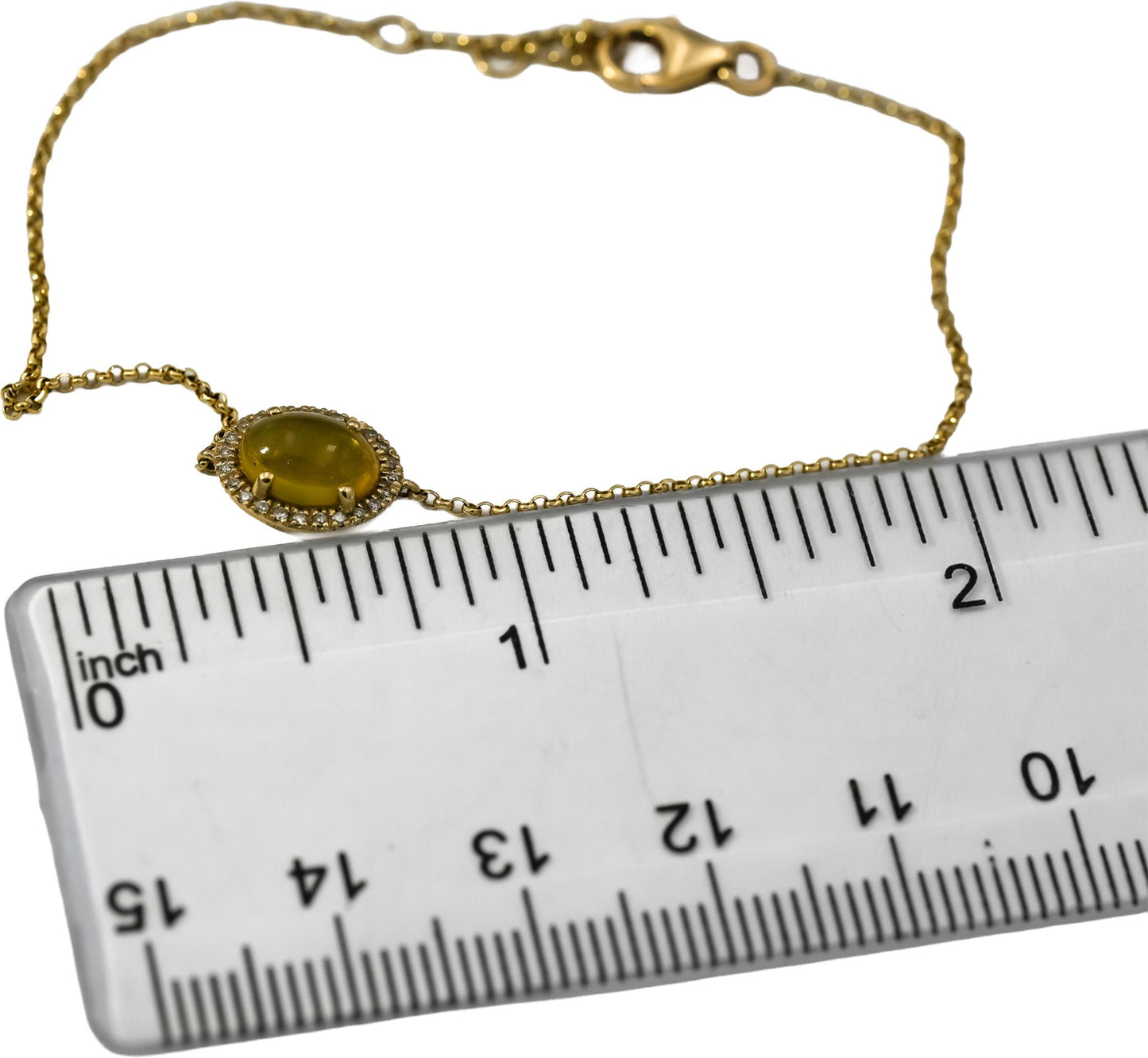 14k Yellow Gold Round Diamond and Cabochon Opal Chain Bracelet 1.12CT