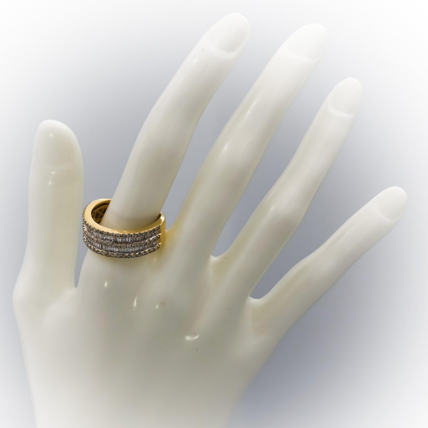 14k Yellow Gold Round and Baguette Diamond Band Ring 2.0CT Size 10