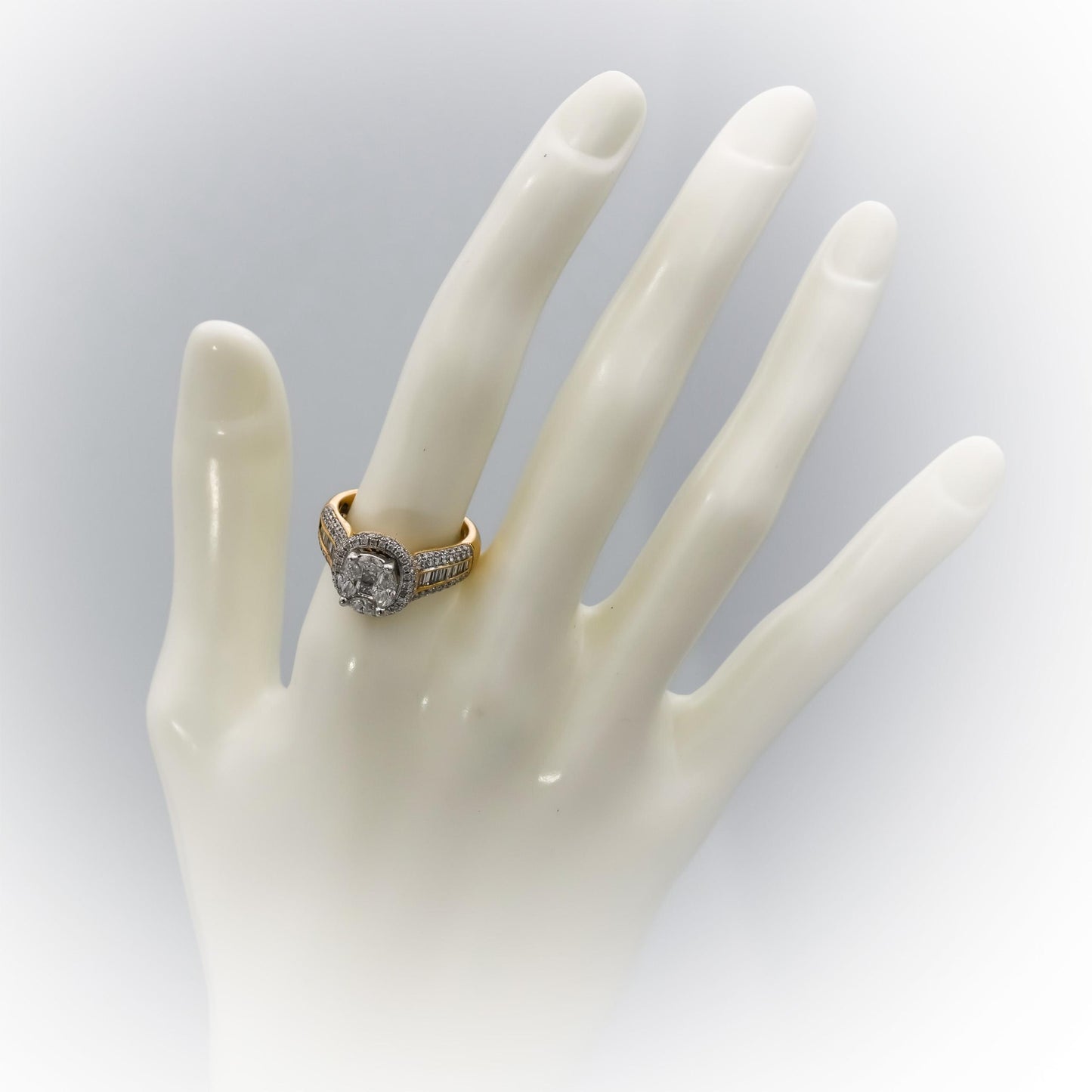 14k Yellow Gold VS Oval Princess Round Diamond Cluster Ring 1.50CT Size 7.25