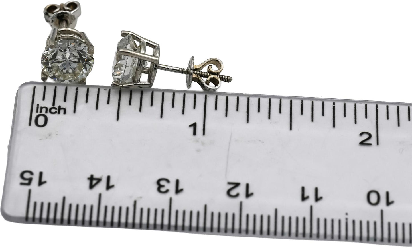 14k White Gold Round Cut Diamond Screw Back Stud Earrings 4.03CT