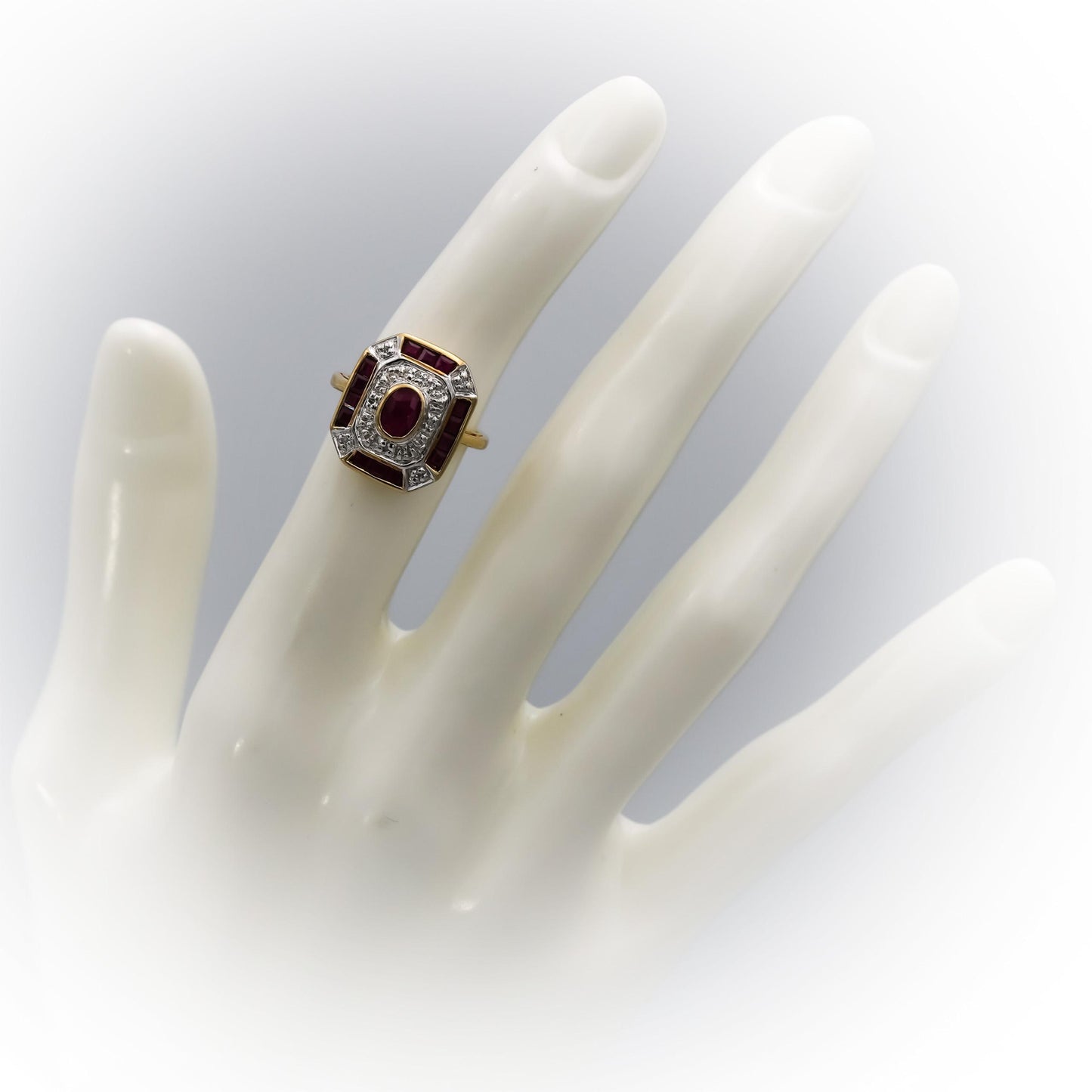 10k Yellow and White Gold Ruby Cocktail Ring 1.0CT Size 5 w/ Diamond Accents