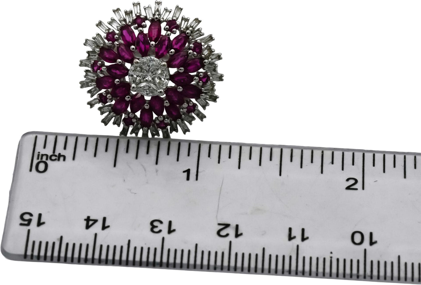 18k White Gold Diamond and Ruby Cocktail Ring 2.85CT Size 7
