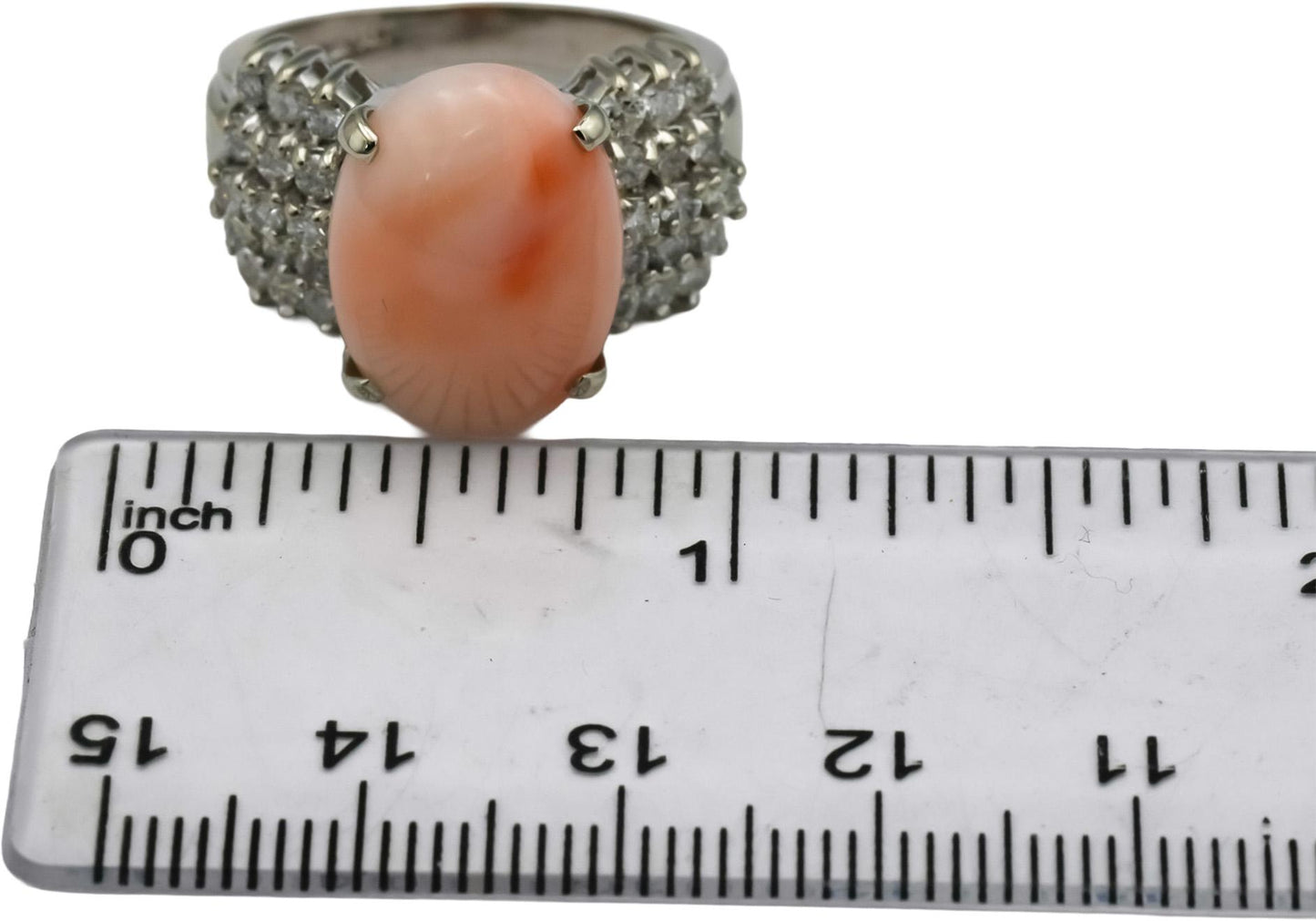 14k White Gold Diamond and Coral Cocktail Ring 8.50CT Size 8