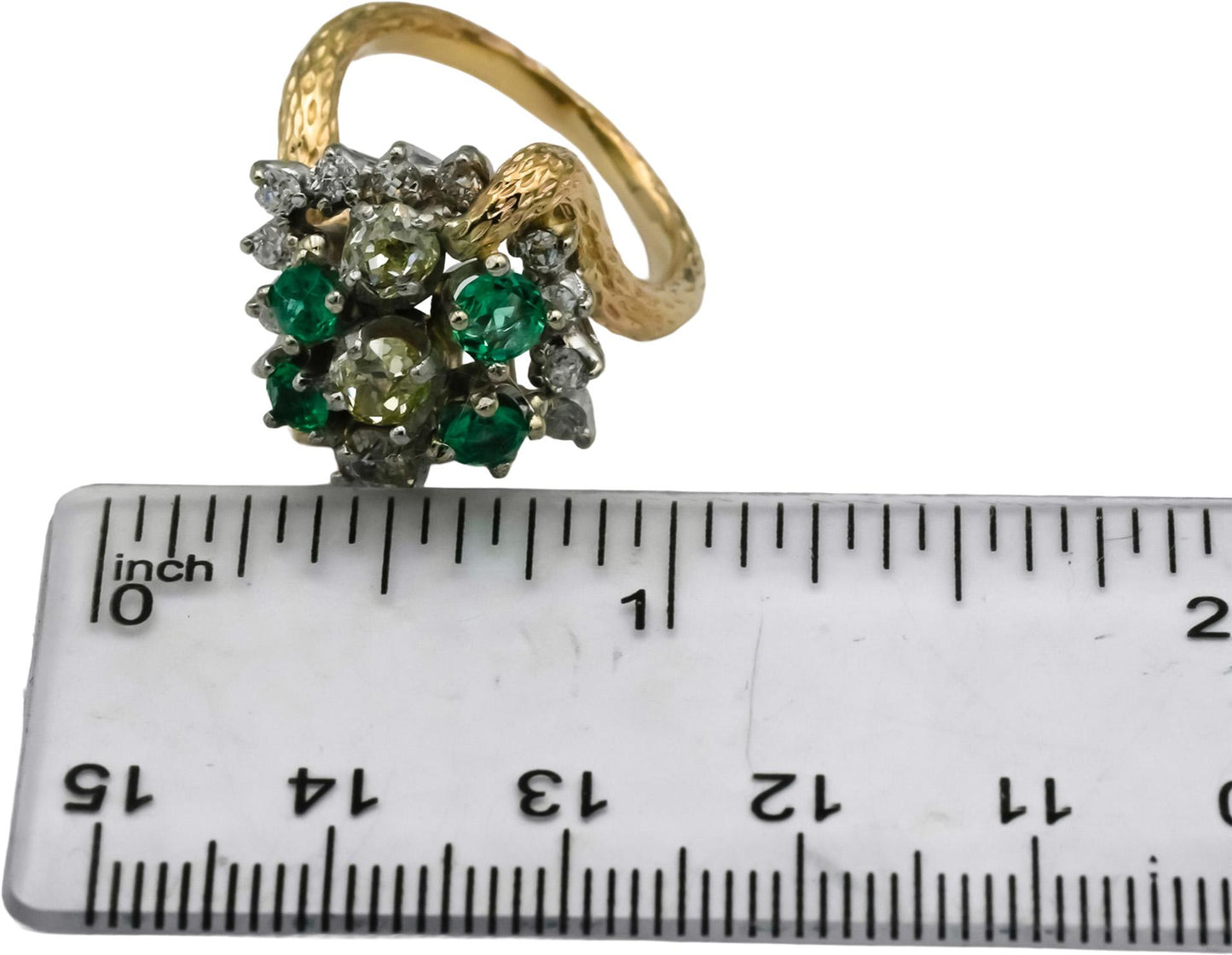 Vintage 14k Yellow & White Gold Emerald and Light Yellow Diamond Ring 2.10CT