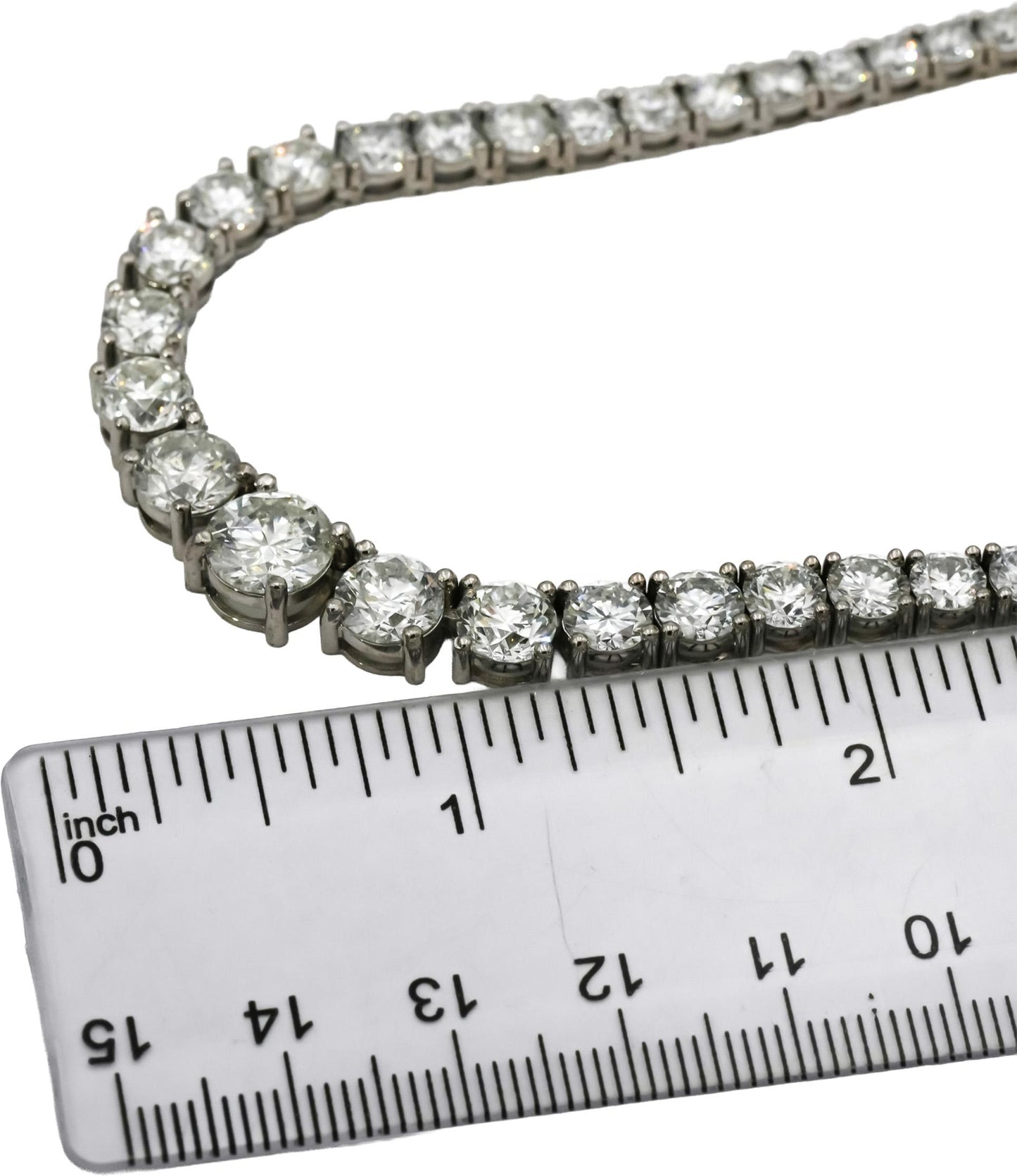 14k White Gold VS Round Diamond Graduated Riviera Necklace 24.36CT
