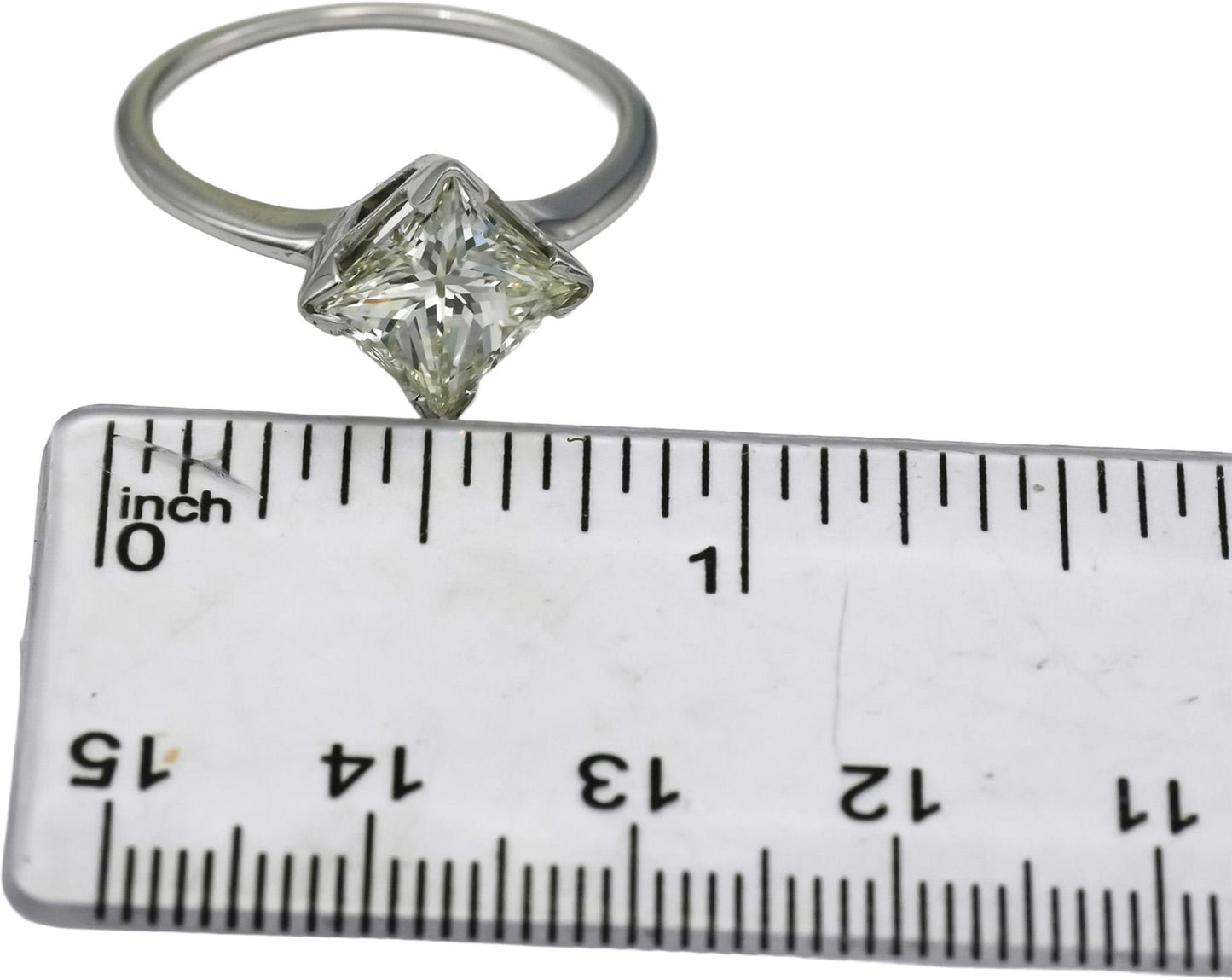18k White Gold VS Princess Cut Natural Diamond Solitaire Ring 2.59CT Size 9.25
