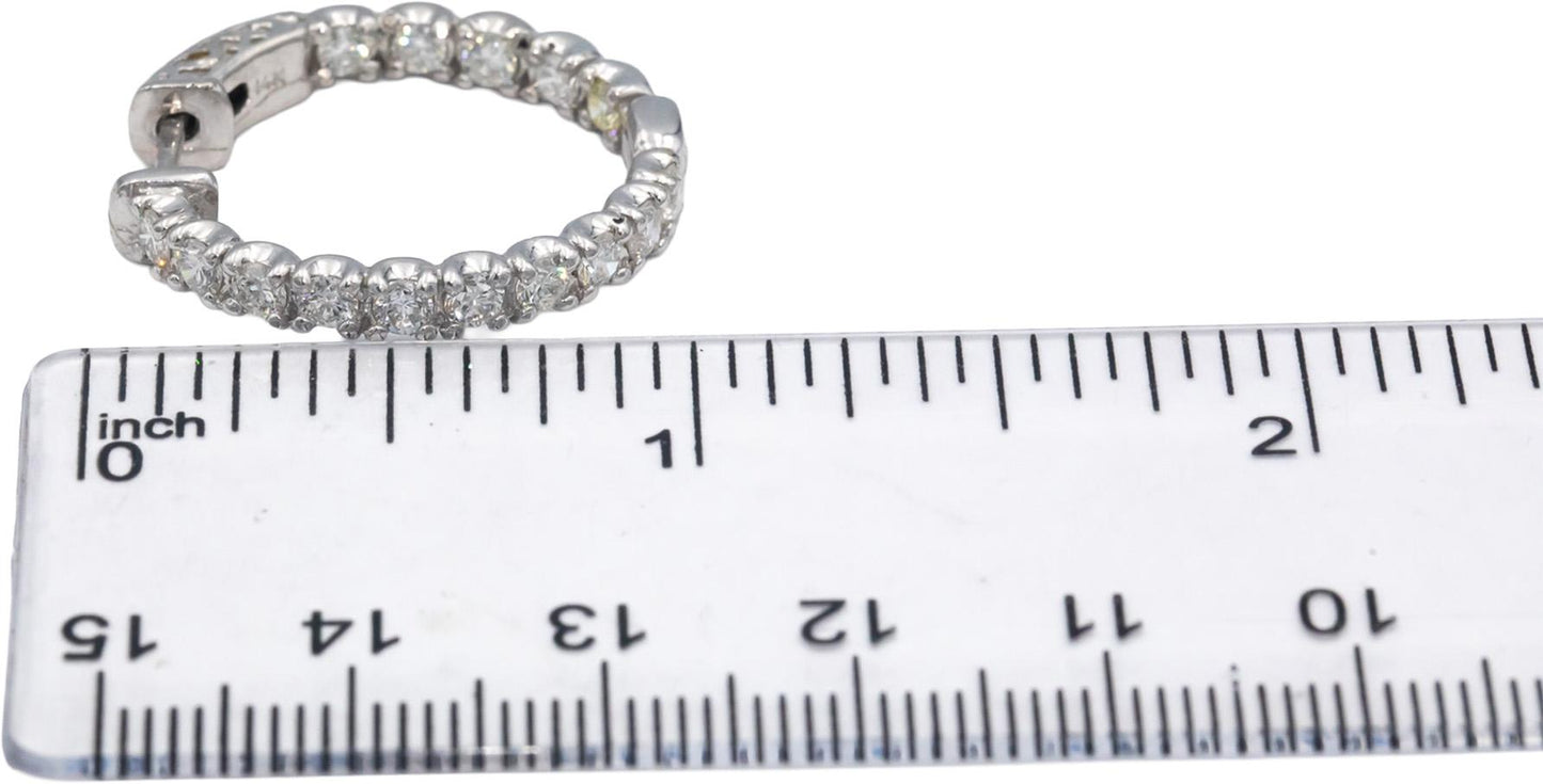 14k White Gold Round Diamond Inside Out Hoop Earrings 2.0CT