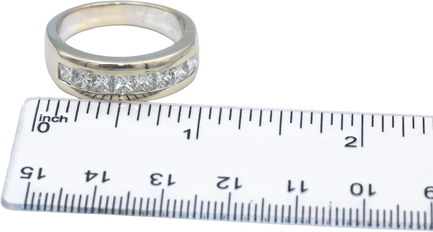 18k White Gold VS Princess Cut Channel Set Men's Band Ring 2.0CT Size 10.75