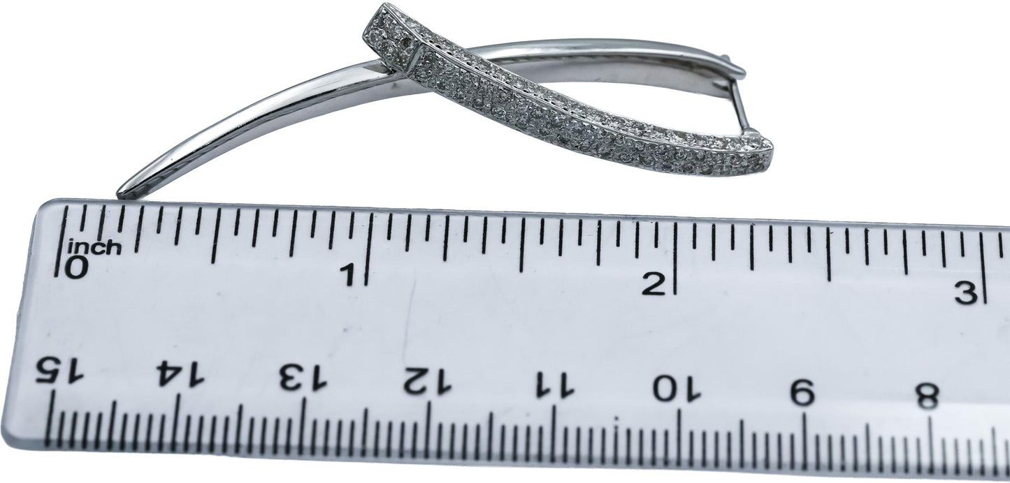 18k White Gold Round Diamond Abstract Ribbon Dangle Earrings 0.95CT