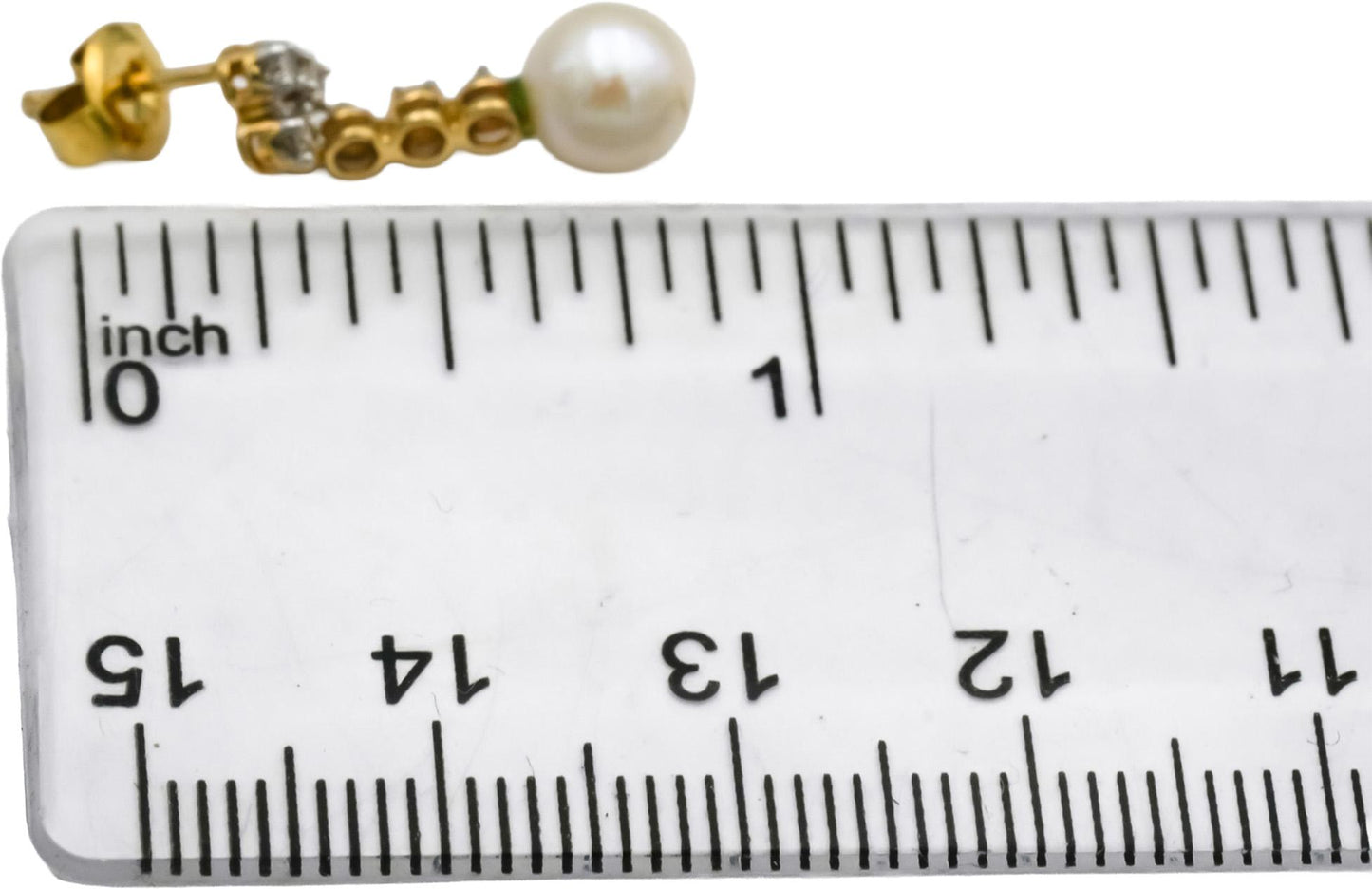 14k Yellow Gold Round diamond and 6.0-6.5mm Pearl Dangle Stud Earrings 0.15CT