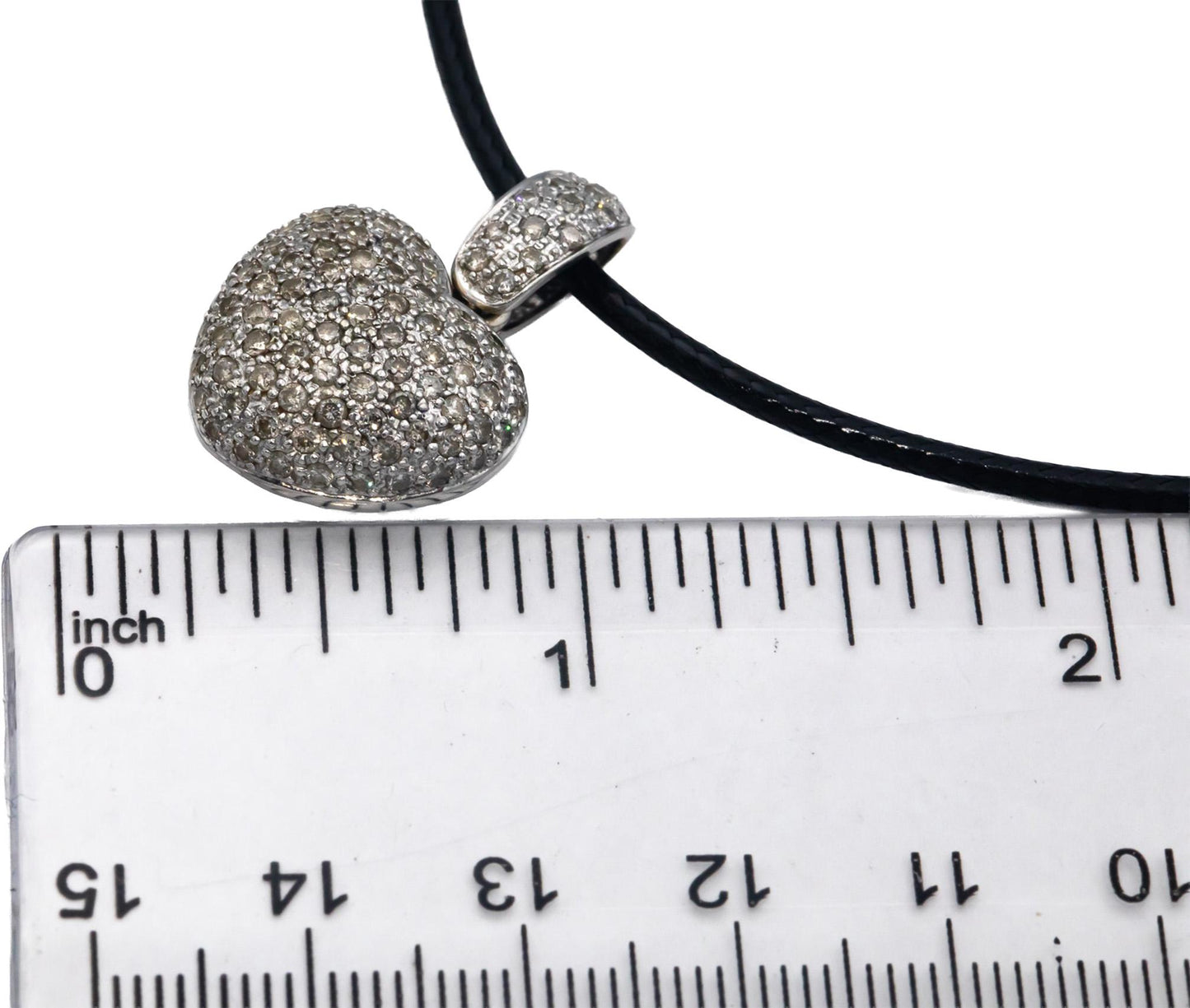 14k White Gold 1.0CT Round Cut Diamond Pave Puffy Heart Pendant Necklace