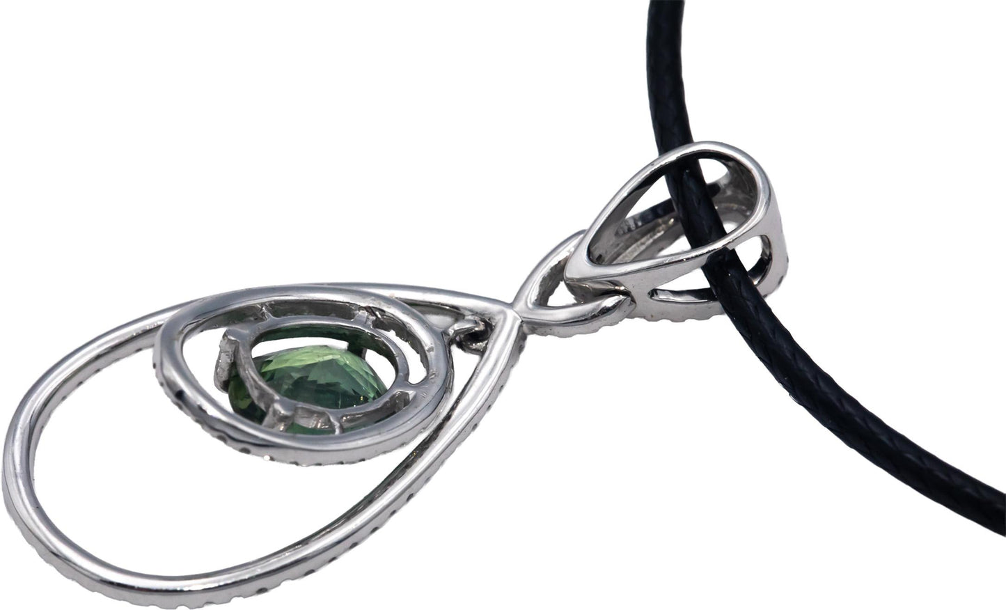 18k White Gold Jewelry VS 1.84CT Diamond and Green Sapphire Pendant Necklace