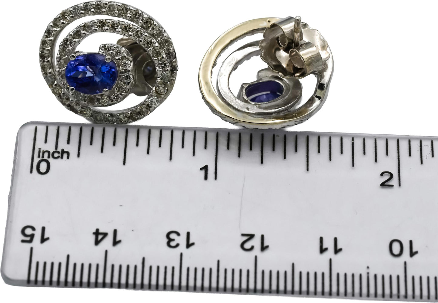 14k White Gold Oval Tanzanite Round Diamond Spiral Earrings 4.0CTW