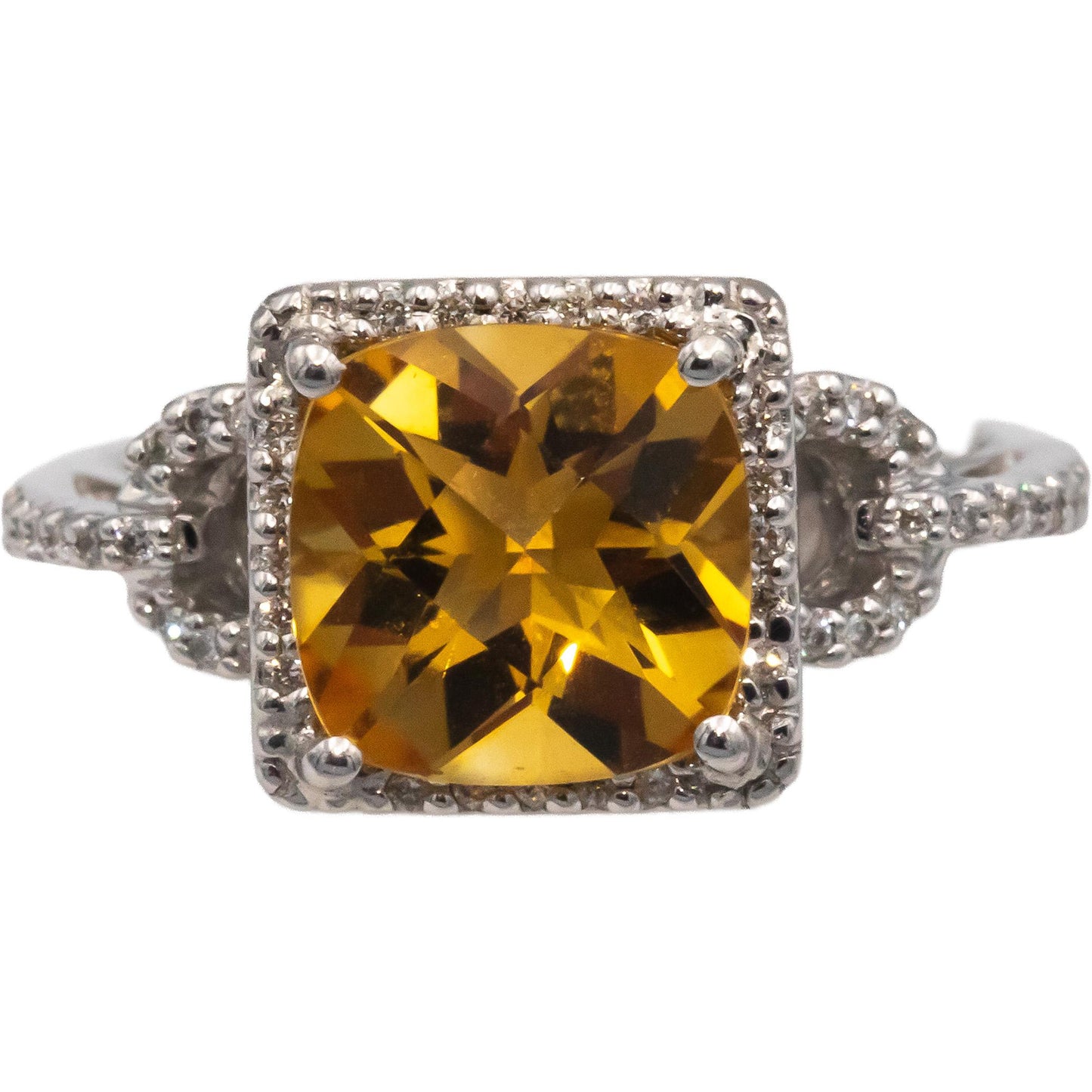 18k White Gold 2.65CT Diamond and Citrine Square Halo Ring Size 6.75