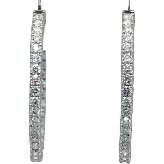 18k White Gold VS Round Diamond Inside Out Oval Hoop Earrings 5.72CT