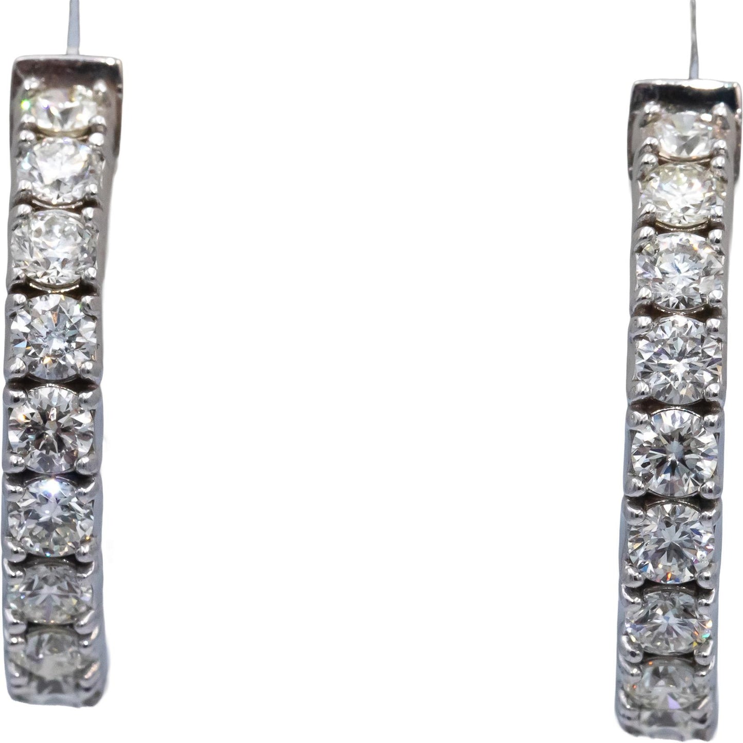 14k White Gold VS Round Diamond Inside Out Hoop Earrings 4.49CT