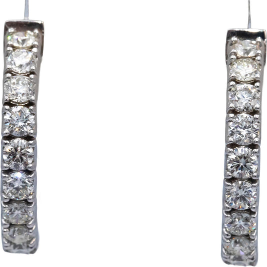 14k White Gold VS Round Diamond Inside Out Hoop Earrings 4.49CT