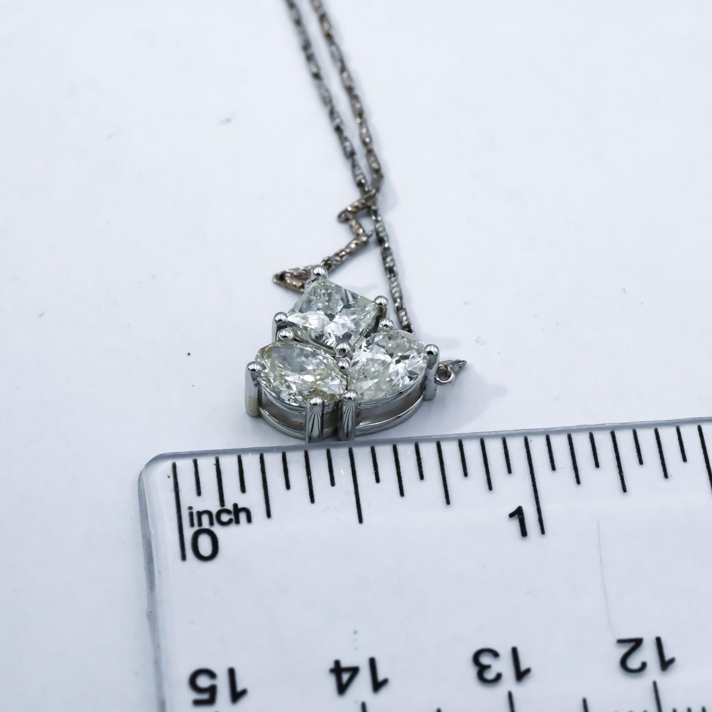 14k White Gold Princess Oval Pear Cut Diamond Pendant Necklace 2.55CT
