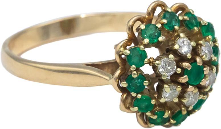 Emerald and VS Diamond 14k Yellow Gold Cluster Cocktail Ring 0.50CT Size 7.75