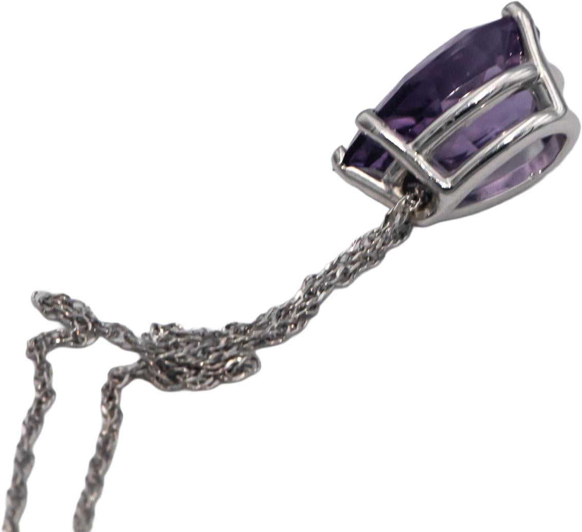 14k White Gold Pear Cut Purple Spinel Solitaire Pendant Chain Necklace 1.94CT