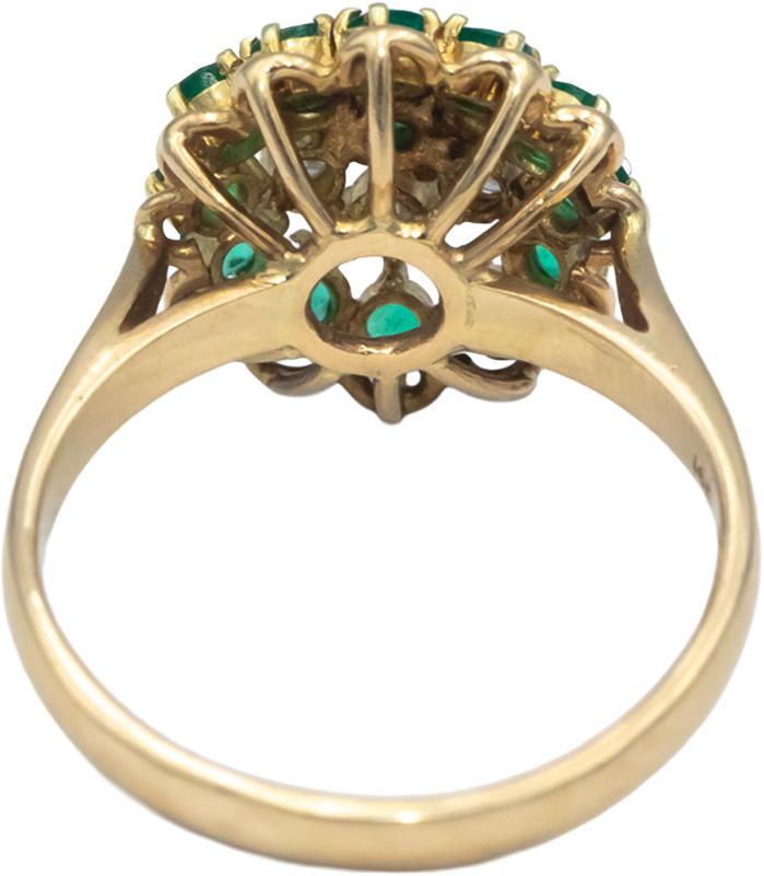 Emerald and VS Diamond 14k Yellow Gold Cluster Cocktail Ring 0.50CT Size 7.75