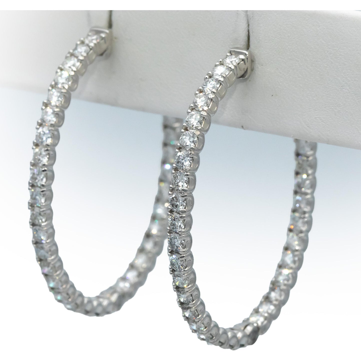 18k White Gold VS Round Diamond Inside Out Oval Hoop Earrings 5.72CT