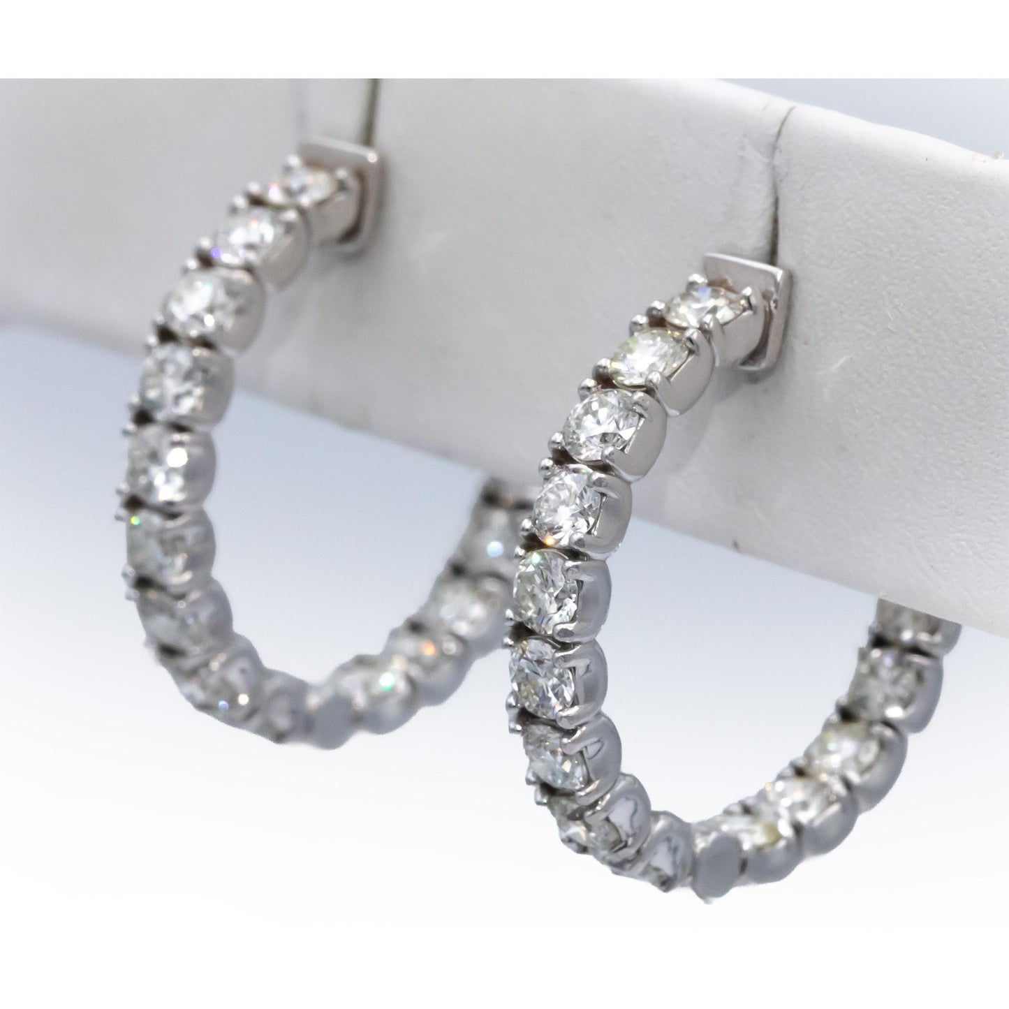 14k White Gold VS Round Diamond Inside Out Hoop Earrings 4.49CT
