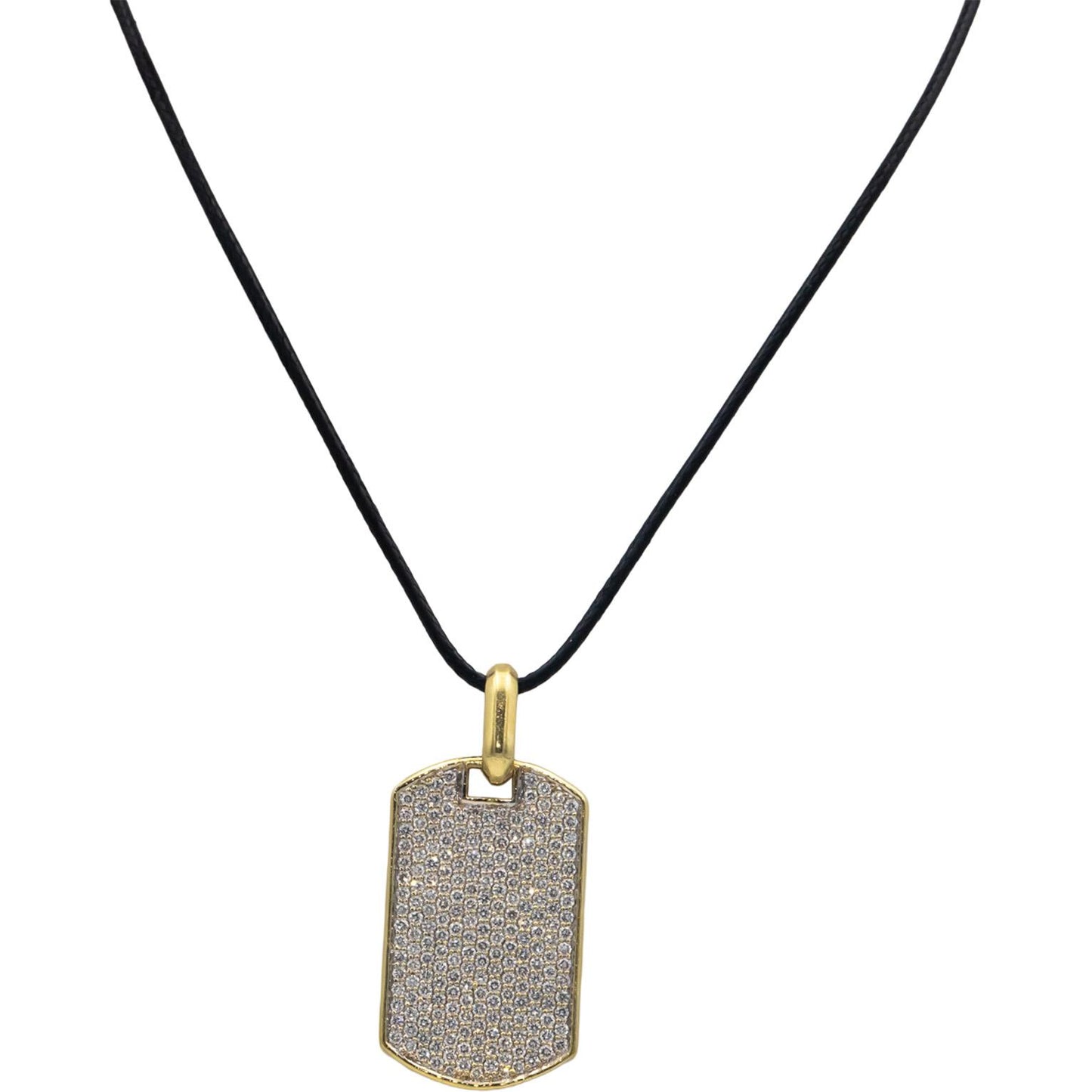 Diamond Round Cut 18k Yellow Gold VS Dog Tag Pendant Necklace 3.0CT