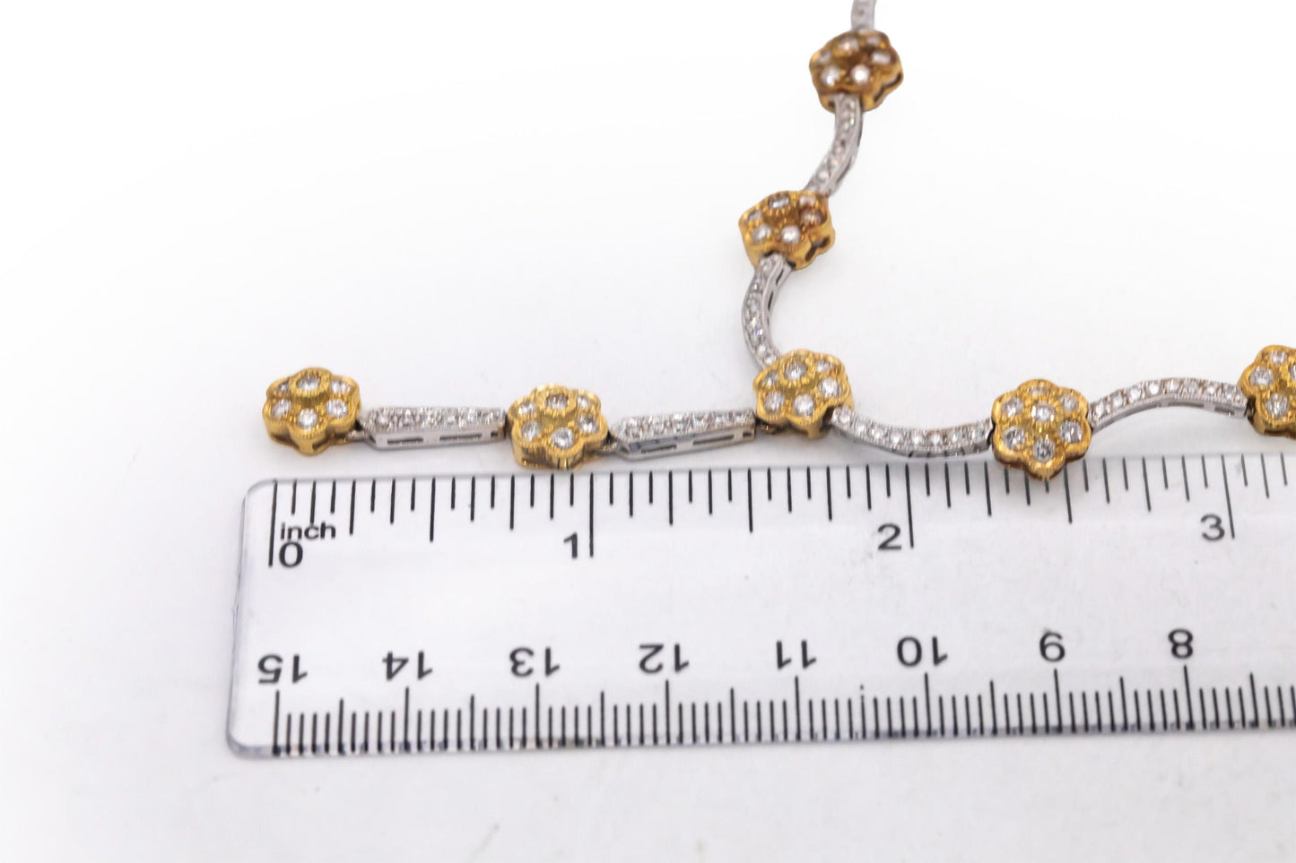 Diamond 18k Yellow & White Gold VS Flower Cluster Lariat Drop Necklace 4.25CT