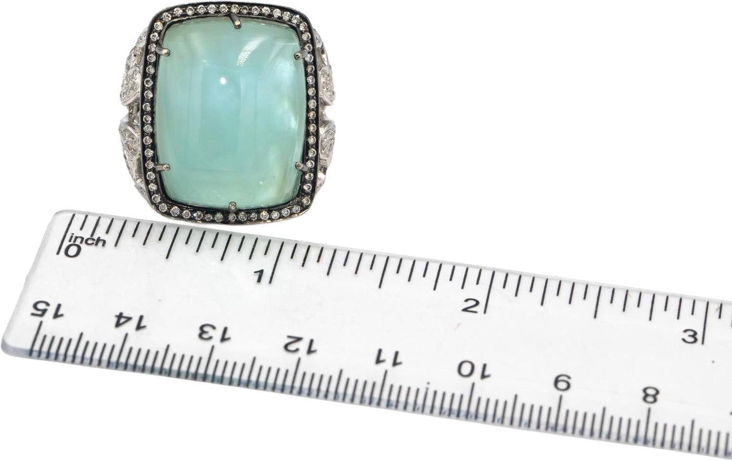 CGL 18k White Gold Diamond & Synthetic Stone Cocktail Ring 31.10CT Size 7