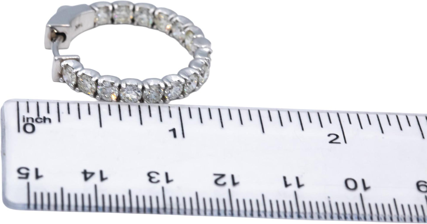 14k White Gold VS Round Diamond Inside Out Hoop Earrings 4.49CT