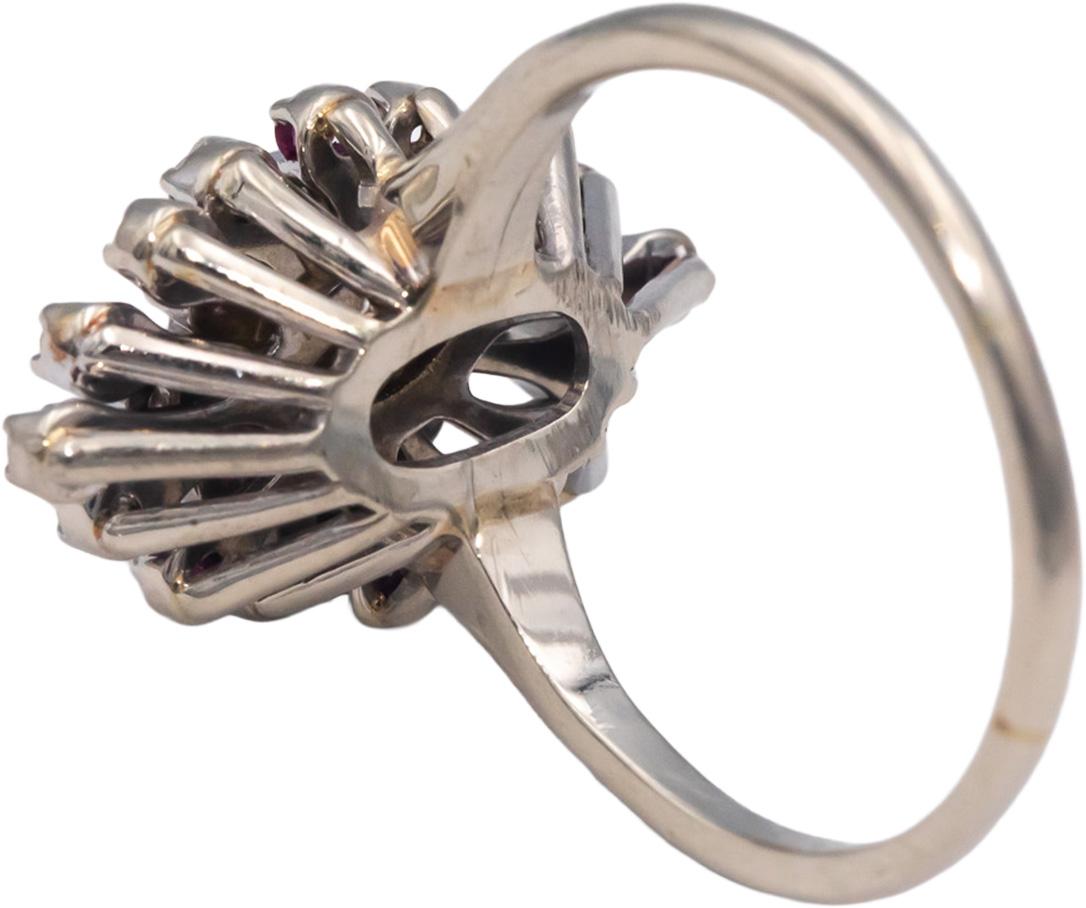 Antique Vintage 14k White Gold 0.55CT Diamond and Ruby Cocktail Ring Size 7