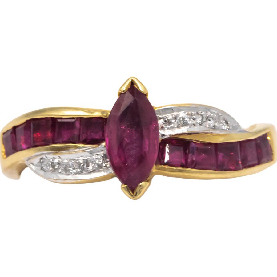 Designer 18k Yellow Gold Diamond and Ruby Band Ring 0.90CT Size 6.5