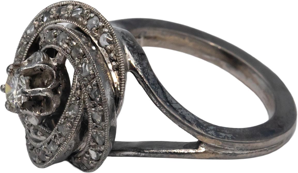 14k White Gold 0.45CT Diamond Swirl Cocktail Ring Size 6