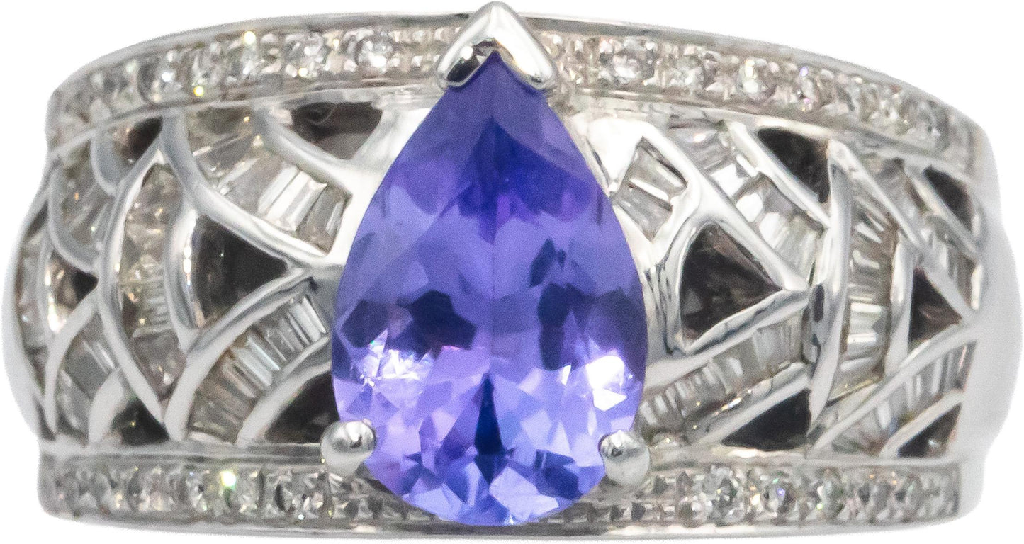 Designer 18k Gold Diamond and Tanzanite Cocktail Ring 1.79CT Size 6.25