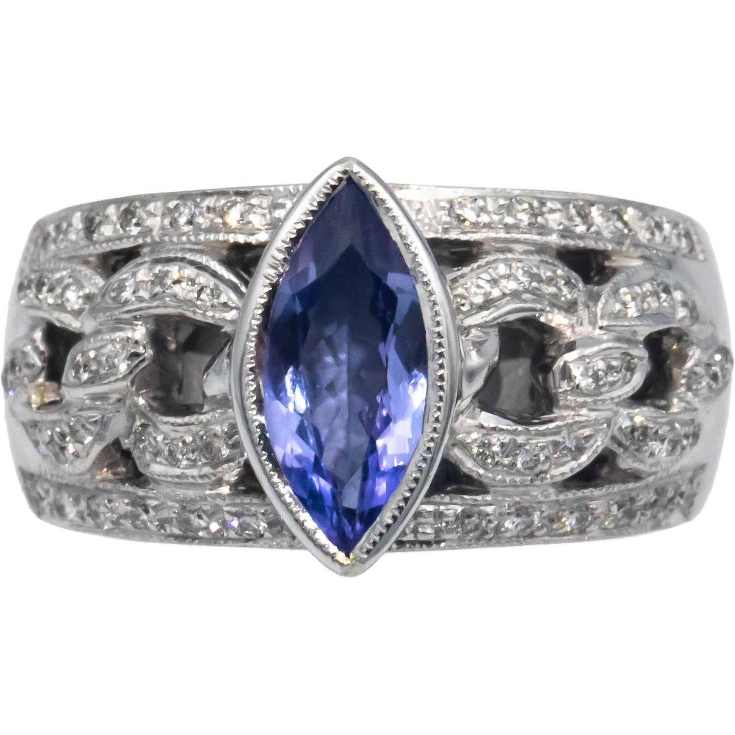 KALATI Designer 14k White Gold 1.26CT Diamond and Tanzanite Ring Size 6.75